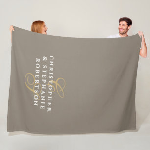 Cobertor De Velo Monograma de Casal Minimalista Bege Dourado Branco