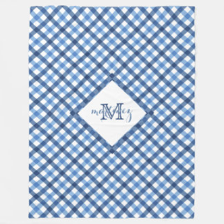 Cobertor De Velo Monograma de diamante gingham azul com nome de cob