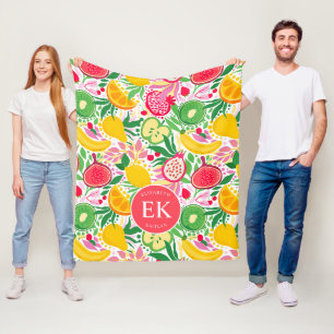 Cobertor De Velo Monograma de Frutas Tropicais em Aquarela Padrão d
