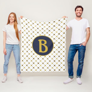 Cobertor De Velo Monograma de Grade de Pontos Branco e Dourado B