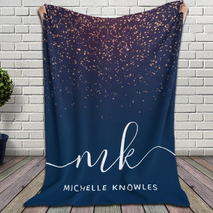 Cobertor De Velo Monograma de Marinho de Tendência Elegante Moderno