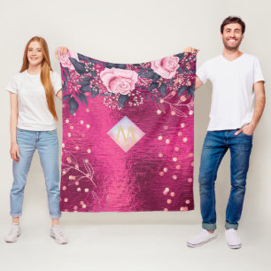 Cobertor De Velo Monograma de Marinho rosa cor-de-rosa com brilho