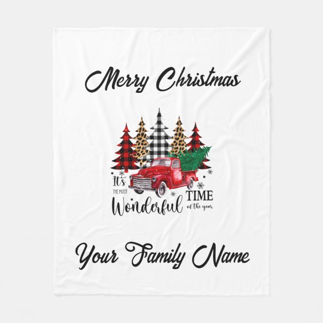 Cobertor De Velo Monograma de Natal Pequeno Caminhão Vermelho (Frente)