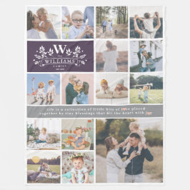 Cobertor De Velo Monograma de Nome da Família | 15 Colagem de Fotog