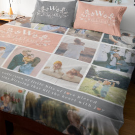 Cobertor De Velo Monograma de Nome da Família | 15 Colagem de Fotog