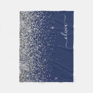 Cobertor De Velo Monograma de Nome Glitter Azul Marinho Prata Femin