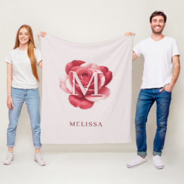 Cobertor De Velo Monograma de Nome Personalizado Rosa Rosa Elegante