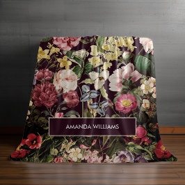 Cobertor De Velo Monograma de padrão negro floral, cor-de-rosa-vivo