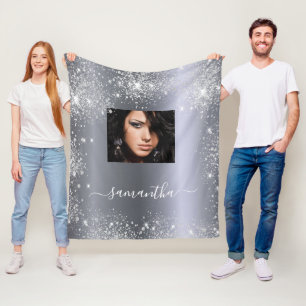 Cobertor De Velo Monograma de poeira de foto personalizada prata