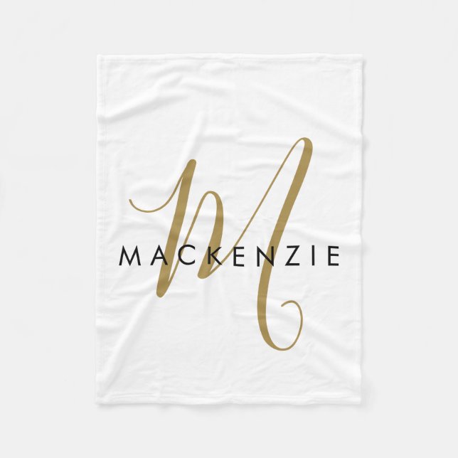 Cobertor De Velo Monograma de Script Dourado Branco Moderno Elegant (Frente)