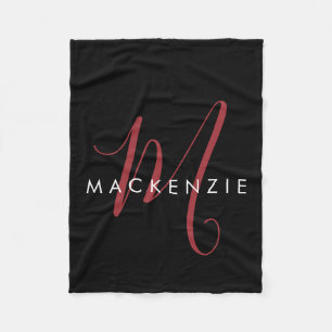Cobertor De Velo Monograma de Script Vermelho Preto Moderno Elegant