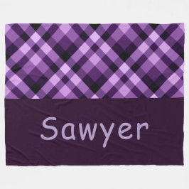Cobertor De Velo Monograma de Xadrez Roxo de ameixa Grande