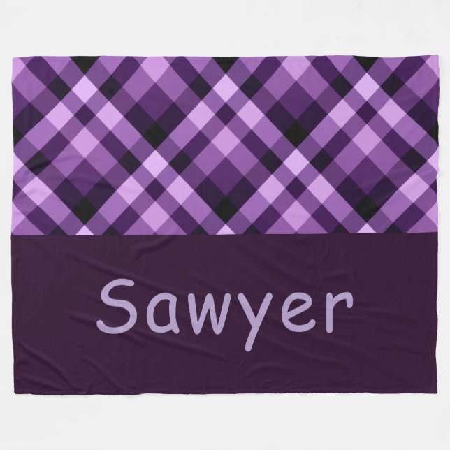 Cobertor De Velo Monograma de Xadrez Roxo de ameixa Grande (Frente (Horizontal))