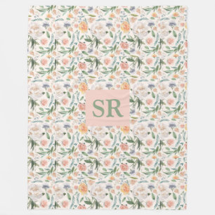 Cobertor De Velo Monograma dia de as mães Aquarela Botânica Floral