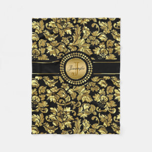 Cobertor De Velo Monograma do Damasco Dourado e Preto Metálico