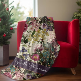 Cobertor De Velo Monograma do padrão bege floral cor-de-rosa-vivo