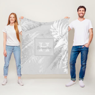 Cobertor De Velo Monograma do padrão botânico branco prateado