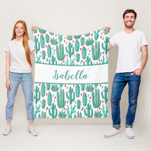 Cobertor De Velo Monograma do padrão branco verde Cactus (In Situ)