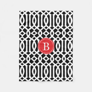 Cobertor De Velo Monograma do padrão do Trellis preto e vermelho