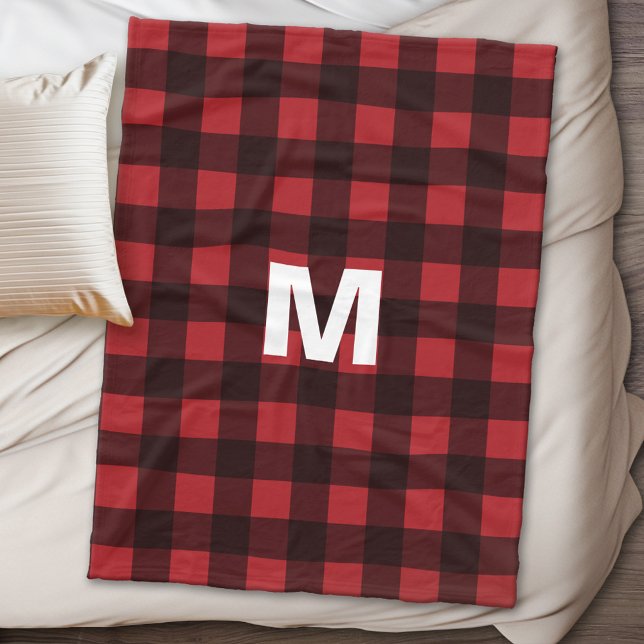 Cobertor De Velo Monograma do Padrão Rustic Red & Black Buffalo Xad (Personalized fleece blanket - buffalo plaid)