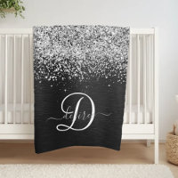 Monograma do Sparkle Preto com Glitter de Prata Pe