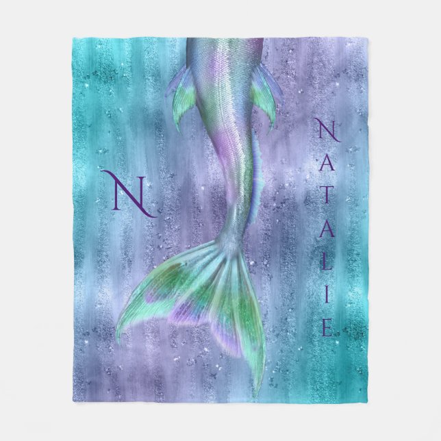 Cobertor De Velo Monograma dos Sparkles da cauda da sereia (Frente)