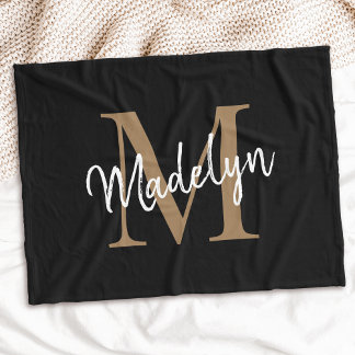 Cobertor De Velo Monograma Dourado Escuro Feminino Legal Preto