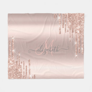 Cobertor De Velo Monograma Dourado Rosa com Efeito de Gotas Brilhan