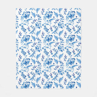 Cobertor De Velo Monograma Elegante Padrão Floral Azul Vintage