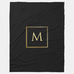 Cobertor De Velo Monograma Elegante Preto E Dourado Personalizado