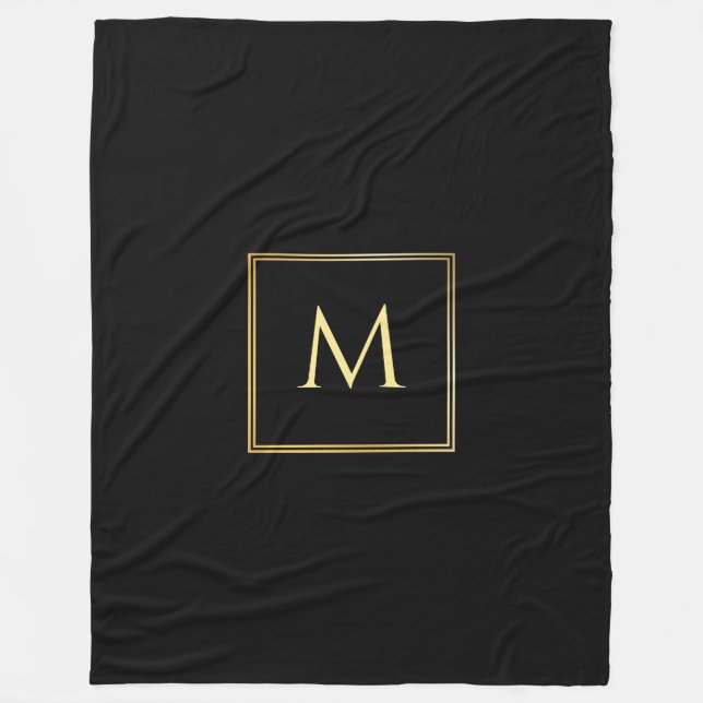 Cobertor De Velo Monograma Elegante Preto E Dourado Personalizado (Frente)