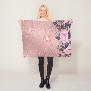 Cobertor De Velo MONOGRAMA Floral Azul Cor-de-Rosa Negra Girliest E