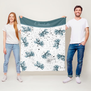 Cobertor De Velo Monograma Floral azul de aço elegante