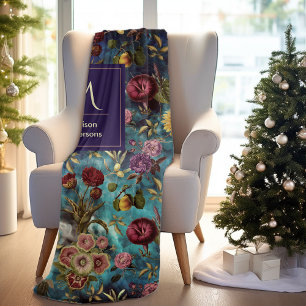 Cobertor De Velo Monograma floral azul-vegetação