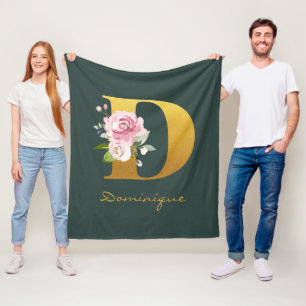 Cobertor De Velo Monograma Floral Dourado Falso Nome Personalizado
