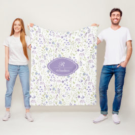 Cobertor De Velo Monograma Floral Pessoal em Roxo