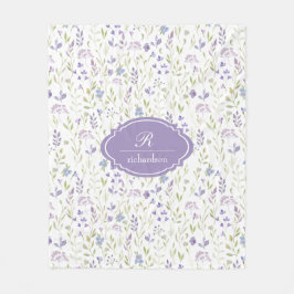 Cobertor De Velo Monograma Floral Pessoal em Roxo
