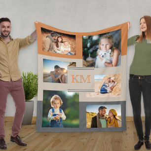 Cobertor De Velo Monograma Foto Colagem Queimada Laranja Beige Carv