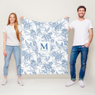 Cobertor De Velo Monograma Francês Toile de Jouy Floral Vintage Azu