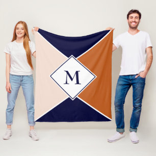 Cobertor De Velo MONOGRAMA Geométrico Elegante Azul Marinho Bege