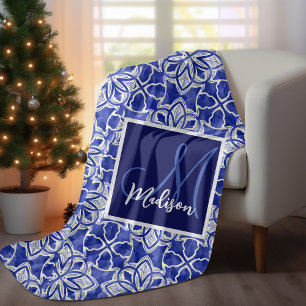 Cobertor De Velo Monograma geométrico sem costura da cinza azul Ele