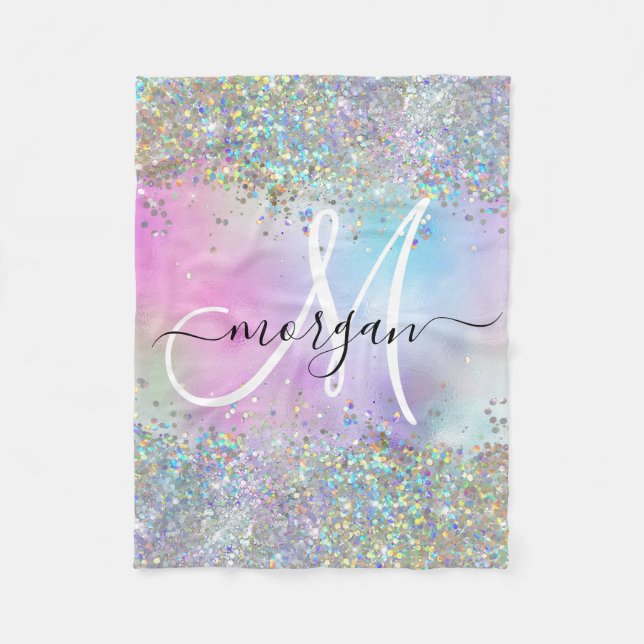 Cobertor De Velo Monograma Holográfico Glitter Arco-Íris Pastel (Frente)