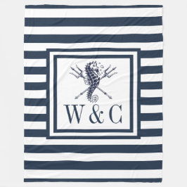 Cobertor De Velo Monograma Listras Azul Marinho Náutico Cavalo-Mari