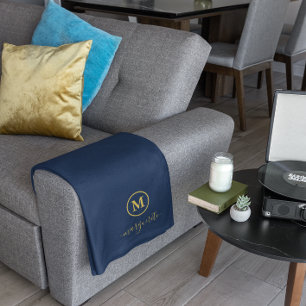 Cobertor De Velo Monograma marinho Azul e Dourado