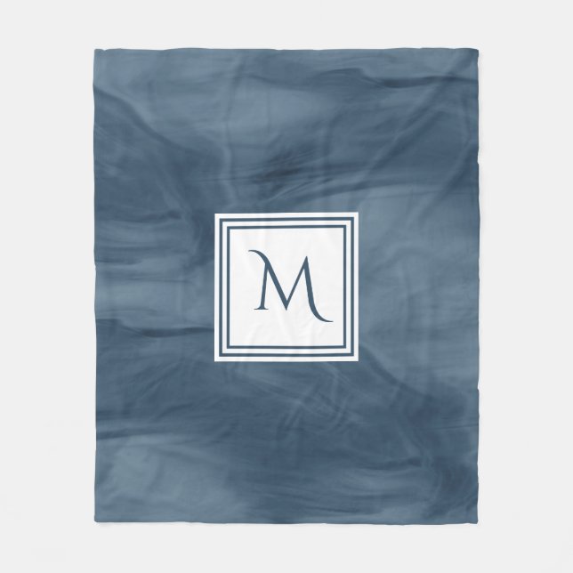 Cobertor De Velo Monograma Moderno Azul Marinho Simples Marble (Frente)