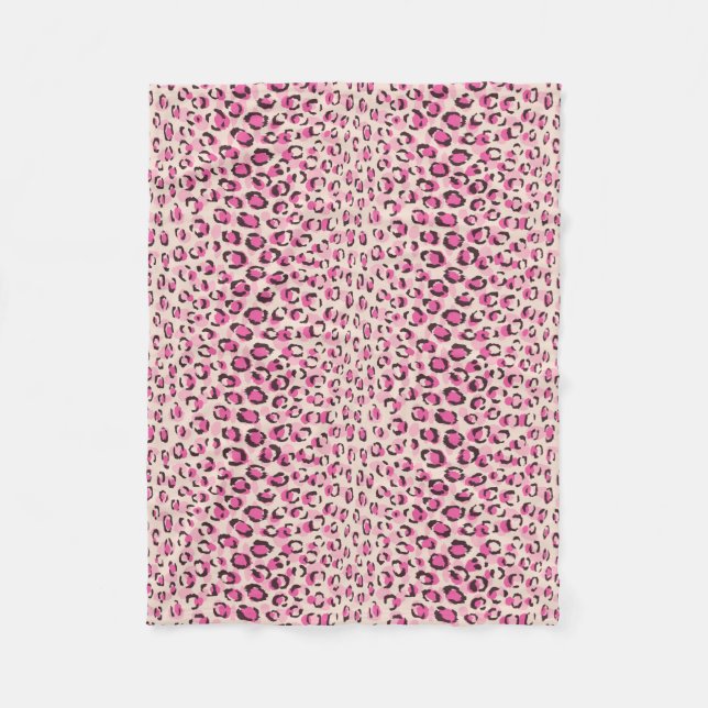 Cobertor De Velo Monograma moderno chic com estampa de onça rosa (Frente)