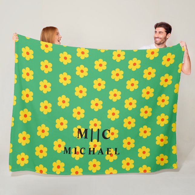 Cobertor De Velo Monograma moderno verde retro-floral (In Situ)