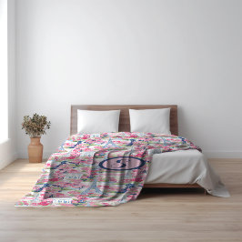 Cobertor De Velo Monograma Padrão Paris Rosa e Azul