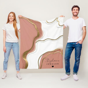 Cobertor De Velo Monograma Personalizado de Agatos Dourados Rosa-Bl