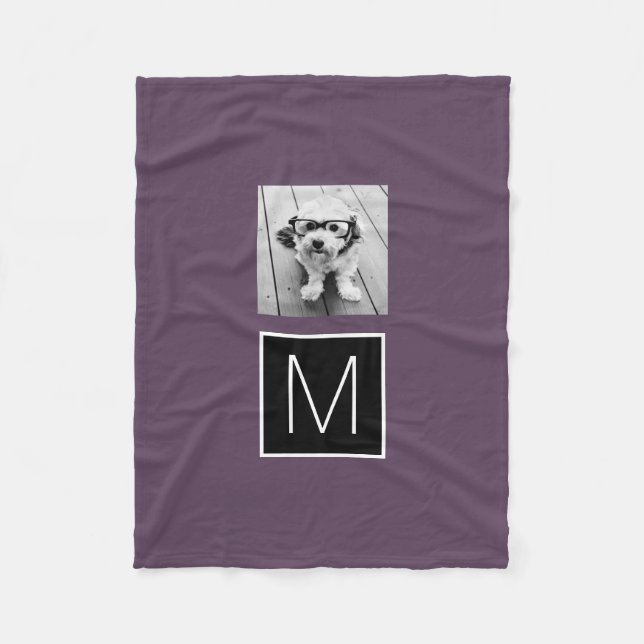 Cobertor De Velo Monograma Personalizado de Colagem de Fotos Preto  (Frente)